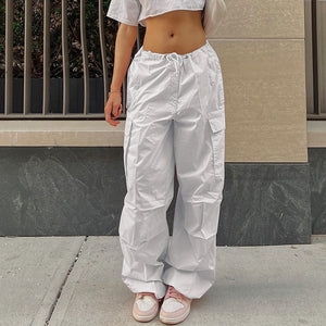 Y2K Clothing Oversized Drawstring Low Waist Parachute Loose Fit Sweatpants Trousers Women Jogger Cargo Pants Streetwear Outfits