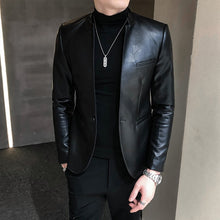 Load image into Gallery viewer, 2022 Brand Clothing Fashion Men High Quality Casual Leather Jacket  Slim Fit Business Leather Suit
