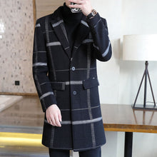 Load image into Gallery viewer, Autumn and Winter New Men&#39;s Woolen Coat Mid-length Casual Slim Korean Version Plaid Large Size Trend Lapel Men&#39;s Trench Coat
