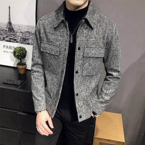 2022 New Style Men High Quality Slim Fit Short Woolen Cloth Coat/Male Plaid Leisure Woolen