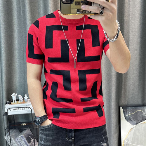 3 Color Men Summer Knitted Tshirt 2022 Korean O-neck Short Sleeve Top Tees Streetwear - FlorentClothingStore 