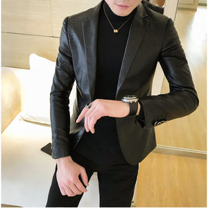 2022 Brand Clothing Men Spring Slim Casual Leather Jacket Fashion High Quality Leather