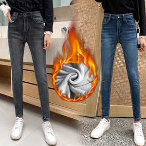 Winter Thick female Velvet Women High Waist Skinny Jeans Simple Fleece Warm Slim fit