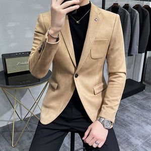 2022 Deerskin Leather Jacket Blazer Men Casual Slim Blazer Hombre Suit Leather