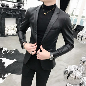 2022 Brand Clothing Men Spring Slim Casual Leather Jacket Fashion High Quality Leather