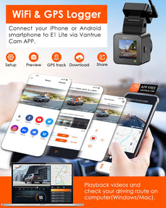 Vantue E1 Lite  Mini Front Car DVR with GPS Free APP Voice Control Dash Cam 24Hours Parking Mode Loop Recording Motion Detection