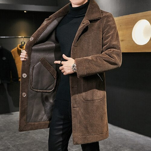 2022 Winter Long Double Sided Woolen Coat Men Fur Collar Warm Trench Coat Manteau