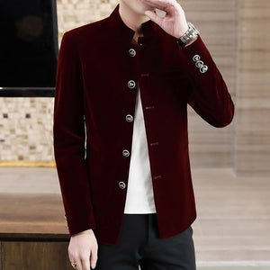 High-quality Men&#39;s Thickened Stand-up Collar Elegant Fashion Business Casual High-end Simple Shopping Gentleman Slim Suit Jacket