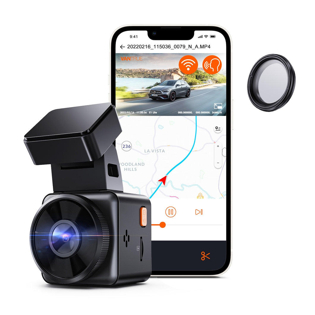 Vantue E1 Lite  Mini Front Car DVR with GPS Free APP Voice Control Dash Cam 24Hours Parking Mode Loop Recording Motion Detection