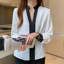 Load image into Gallery viewer, New Autumn White Long Sleeve Chiffon Shirt Women 2022 Casual V Neck Pullovers Blouse - FlorentClothingStore 
