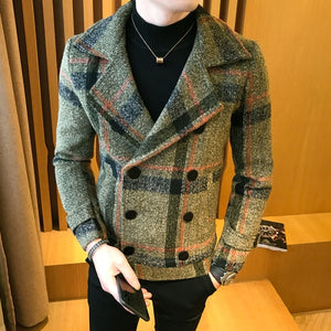 2022 Brand clothing Men High Quality Leisure plaid Woolen cloth coat/Male slim fit winter