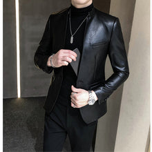 Load image into Gallery viewer, 2022 Brand Clothing Fashion Men High Quality Casual Leather Jacket  Slim Fit Business Leather Suit
