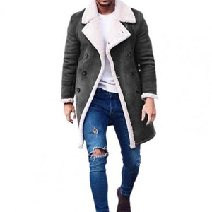 Fashion Men&#39;s Fur Fleece Trench Coats Lapel Long Sleeve Warm Fluffy Overcoat Slim