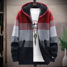 Load image into Gallery viewer, Men Cardigan Autumn Winter Hooded Sweater Jacket Warm Cashmere Casual Wool Zipper Slim Fit Coat
