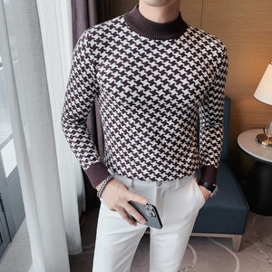 2023 Brand Clothing Men Autumn Winter High Quality Knitting Sweater/Male Slim Fit Plaid Fashion Pullover Men&#39;s Casual Knit Shirt