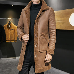 2022 Winter Long Double Sided Woolen Coat Men Fur Collar Warm Trench Coat Manteau