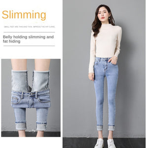 Winter Thick female Velvet Women High Waist Skinny Jeans Simple Fleece Warm Slim fit