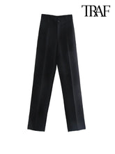 Load image into Gallery viewer, TRAF Women Chic Fashion Office Wear Straight Pants Vintage High Waist Zipper Fly Female Trousers Mujer
