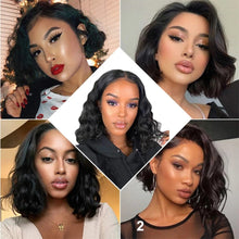 Load image into Gallery viewer, Short Natural Wave Lace Front Human Hair Wig Curly With Baby Hair for Black Women Plucked Hairline Brazilian Lace Wig 12-18 inch - FlorentClothingStore 
