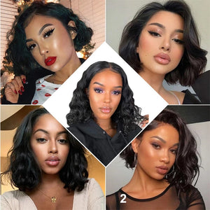 Short Natural Wave Lace Front Human Hair Wig Curly With Baby Hair for Black Women Plucked Hairline Brazilian Lace Wig 12-18 inch - FlorentClothingStore 