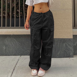 Y2K Clothing Oversized Drawstring Low Waist Parachute Loose Fit Sweatpants Trousers Women Jogger Cargo Pants Streetwear Outfits