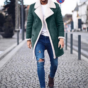 Fashion Men&#39;s Fur Fleece Trench Coats Lapel Long Sleeve Warm Fluffy Overcoat Slim