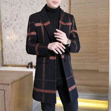 Load image into Gallery viewer, Autumn and Winter New Men&#39;s Woolen Coat Mid-length Casual Slim Korean Version Plaid Large Size Trend Lapel Men&#39;s Trench Coat
