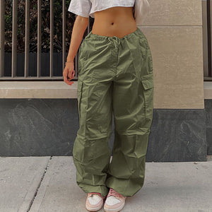 Y2K Clothing Oversized Drawstring Low Waist Parachute Loose Fit Sweatpants Trousers Women Jogger Cargo Pants Streetwear Outfits