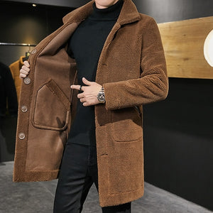 2022 Winter Long Double Sided Woolen Coat Men Fur Collar Warm Trench Coat Manteau