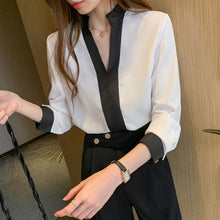 Load image into Gallery viewer, New Autumn White Long Sleeve Chiffon Shirt Women 2022 Casual V Neck Pullovers Blouse - FlorentClothingStore 
