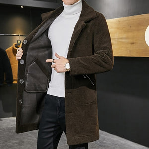 2022 Winter Long Double Sided Woolen Coat Men Fur Collar Warm Trench Coat Manteau