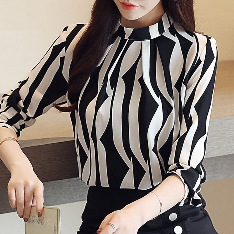 Fashion Woman Blouse 2022 Striped Chiffon Blouse Shirt Long Sleeve Women Shirts Office Work Wear Womens Tops Blusas 0941 60 - FlorentClothingStore 