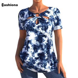 Women Short Sleeve Hollow Out T-shirt 2022 Summer Bohemian Flower Print Tops Streetwear Oversize Ladies Pullovers 4xl 5xl femme - FlorentClothingStore 