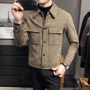 2022 New Style Men High Quality Slim Fit Short Woolen Cloth Coat/Male Plaid Leisure Woolen