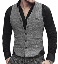 Load image into Gallery viewer, Mens Suit Vest V Neck Wool Brown Single-breasted Houndstooth Waistcoat Casual Formal - FlorentClothingStore 
