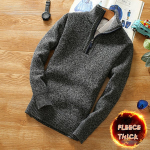 Winter Men&#39;s Fleece Thicker Sweater Half Zipper Turtleneck Warm Pullover Quality Male Slim Knitted Wool Sweaters - FlorentClothingStore 