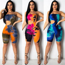 Load image into Gallery viewer, New Strapless Off Shoulder Jumpsuit Women Tie Dyeing Sexy Bandeau Bodysuit - florentclothing store 
