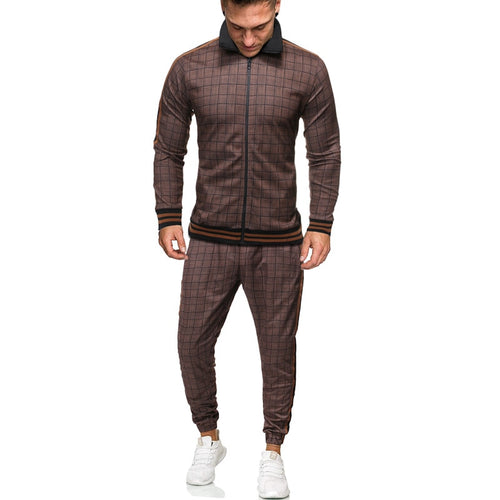 sport suit men's sportswear casual two piece set digital printing plaid tracksuit men jogging - florentclothing store 