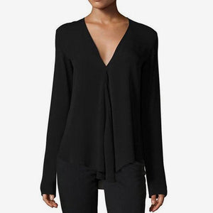 Women's V Neck Chiffon Shirt Top Plus Size 6XL Long Sleeve Black Feminine Blouse 2020 - florentclothing store 