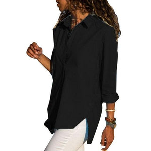 Women's Office Lady Chiffon Irregular Shirt Top Black White Red Long Sleeve Female - florentclothing store 