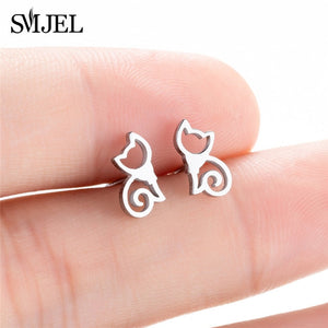 SMJEL Stainless Steel Mickey Stud Earrings for Women Girls Minimalist Fox Cat - florentclothing store 