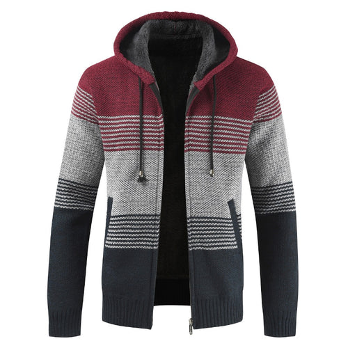 Sweater Coat Men 2020 Winter Thick Warm Hooded Cardigan Jumpers Men Striped Wool - florentclothing store 