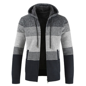 Sweater Coat Men 2020 Winter Thick Warm Hooded Cardigan Jumpers Men Striped Wool - florentclothing store 