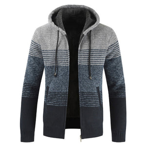 Sweater Coat Men 2020 Winter Thick Warm Hooded Cardigan Jumpers Men Striped Wool - florentclothing store 