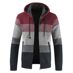 Sweater Coat Men 2020 Winter Thick Warm Hooded Cardigan Jumpers Men Striped Wool - florentclothing store 