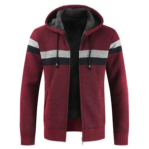 Sweater Coat Men 2020 Winter Thick Warm Hooded Cardigan Jumpers Men Striped Wool - florentclothing store 