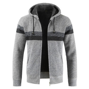 Sweater Coat Men 2020 Winter Thick Warm Hooded Cardigan Jumpers Men Striped Wool - florentclothing store 