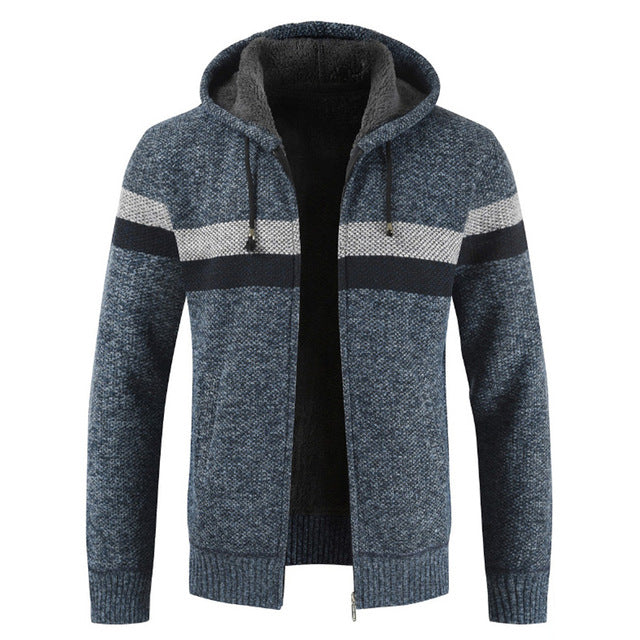 Sweater Coat Men 2020 Winter Thick Warm Hooded Cardigan Jumpers Men Striped Wool - florentclothing store 