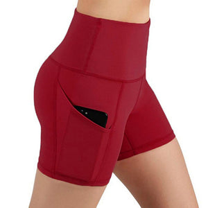 Women High Waist Out Pocket Yoga Short Running Athletic Yoga Shorts Pants - florentclothing store 