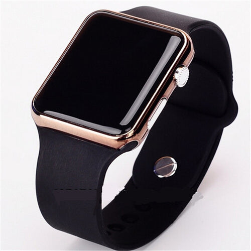 Square Mirror Face Silicone Band Digital Watch Red LED Watches Metal frame WristWatch Sport Clock - florentclothing store 